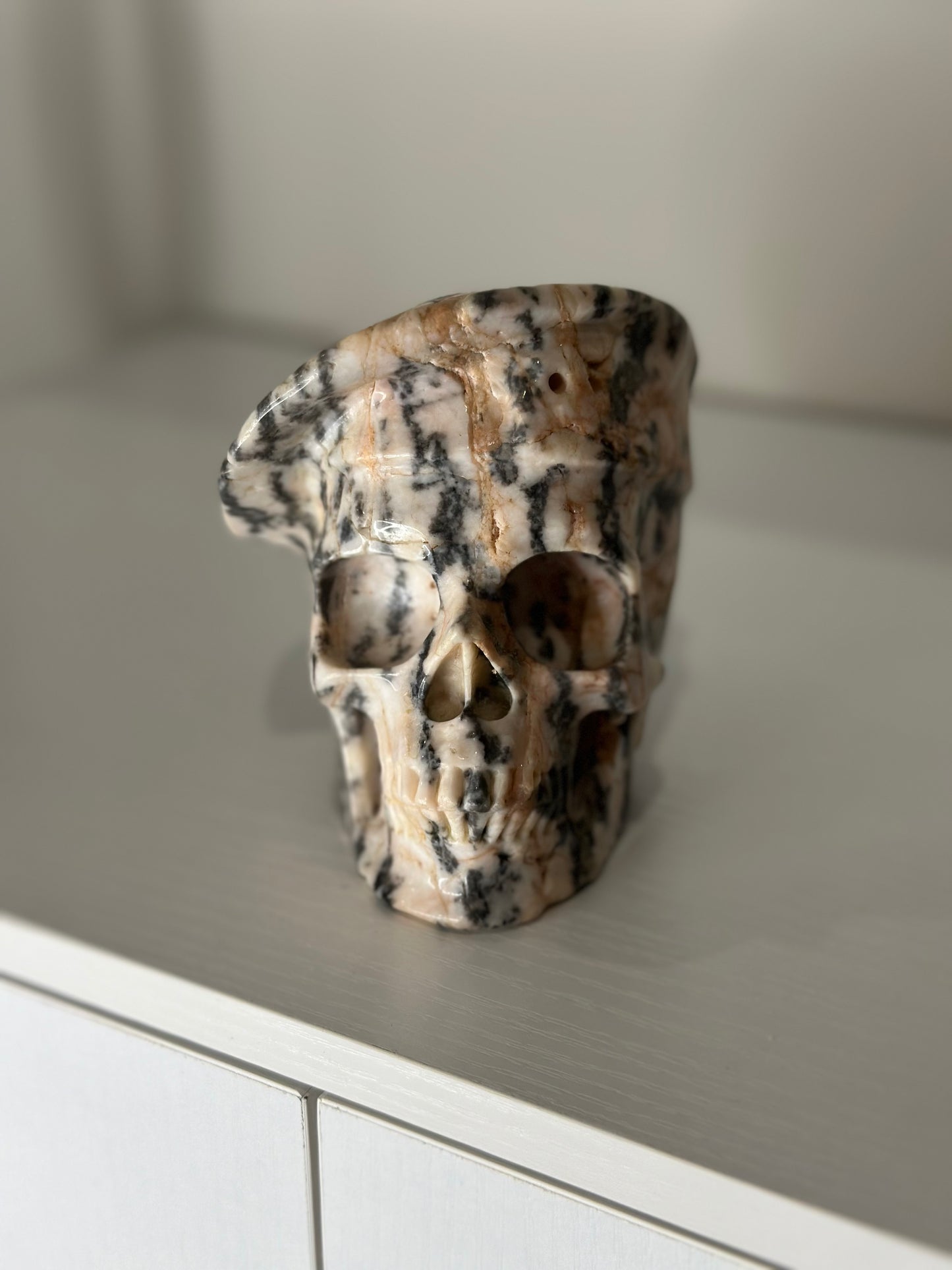5 Inch Pink Zebra Jasper Beret Crystal Skull