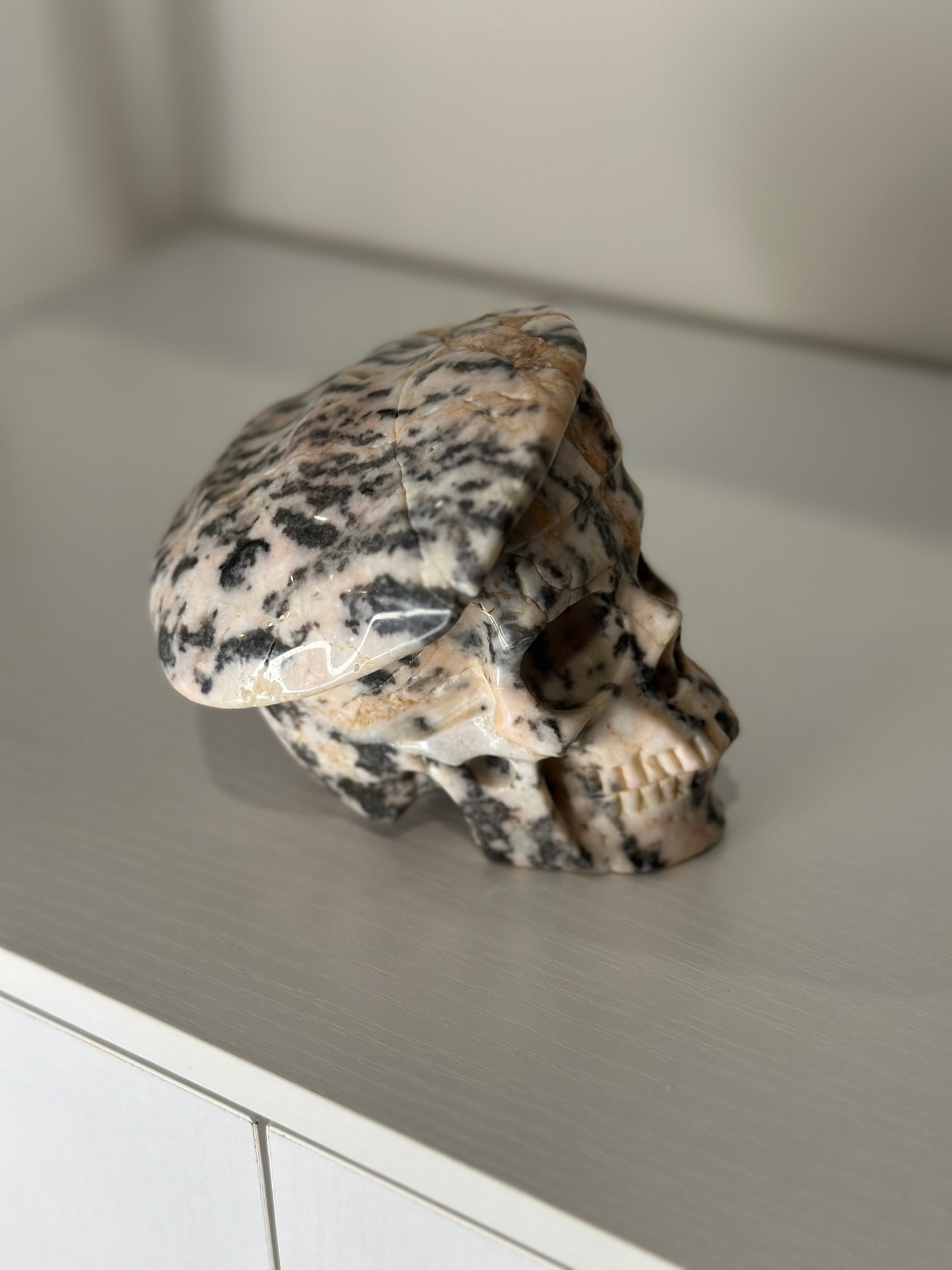 5 Inch Pink Zebra Jasper Beret Crystal Skull