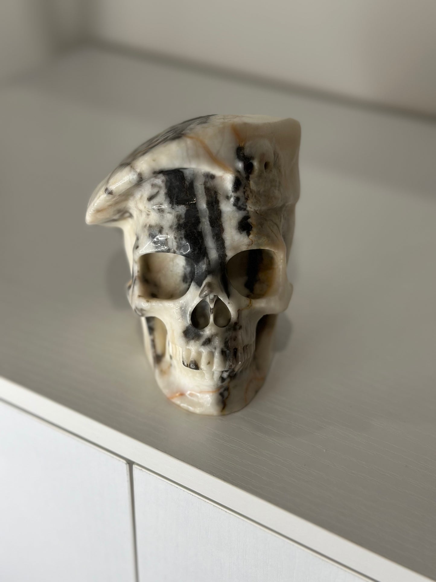 5 Inch Pink Zebra Jasper Beret Crystal Skull