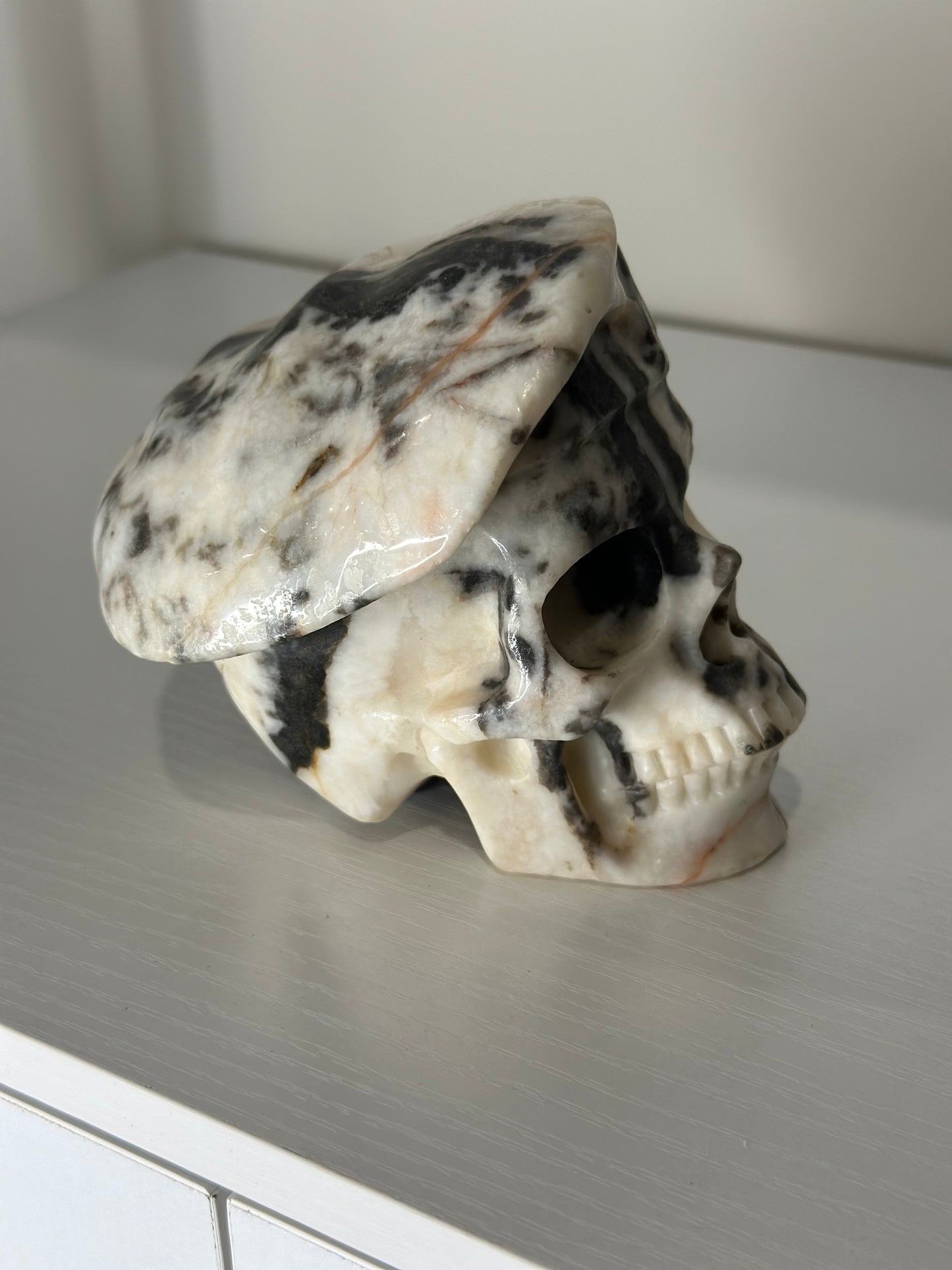 5 Inch Pink Zebra Jasper Beret Crystal Skull