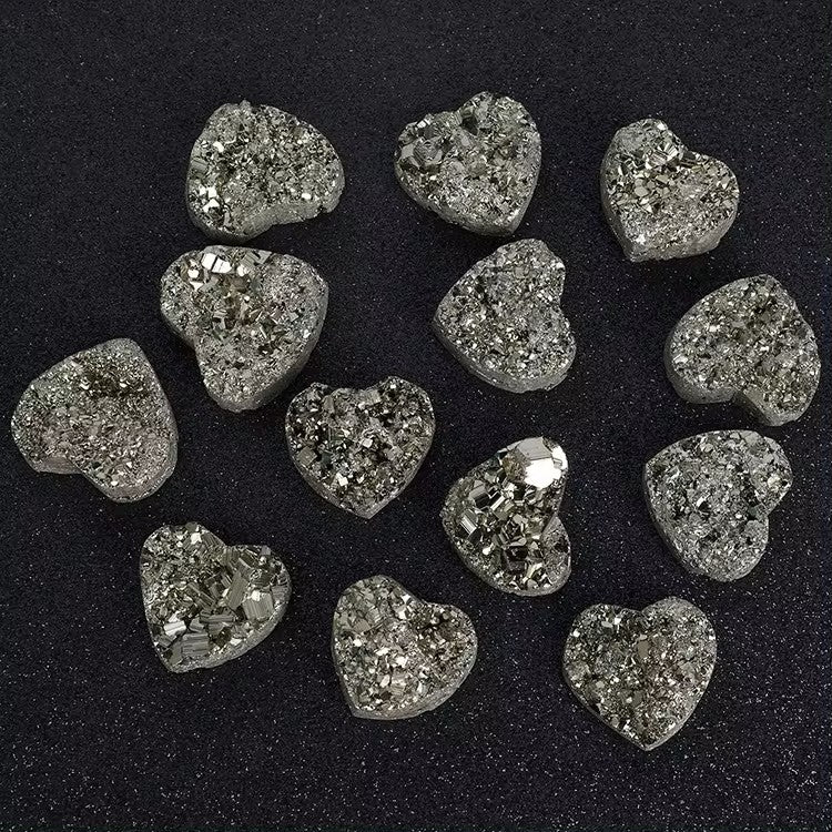 High Quality Natural Iron Pyrite Cluster Crystal Geode Ore Raw Crystals Chunks Heart for Home Decor