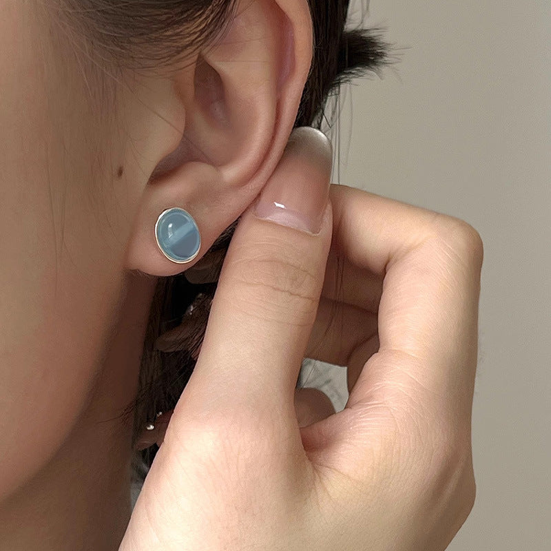 Product Title: Ins Design S925 Sterling Silver Aquamarine Stud Earrings for Women